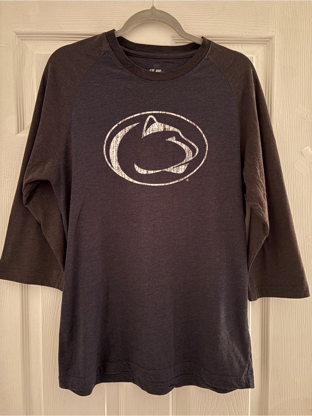 Men's Long Sleeve Raglan Tee in Charcoal with White Crest